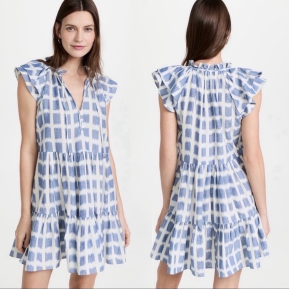 Veronica Beard Zee Ikat Tiered Dress in Blue White 0